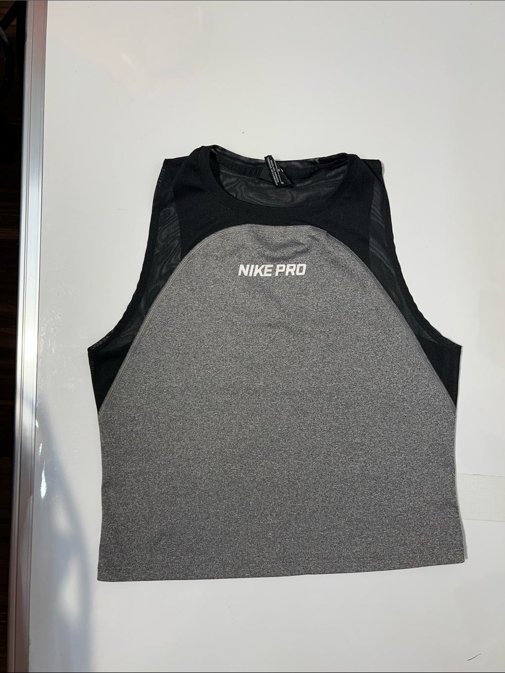 Nike Pro Gray Front Black Shoulder Crop Tank